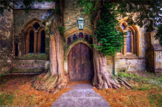 Entrance to a church in Stow on the Wold,  Cotswolds,  England 